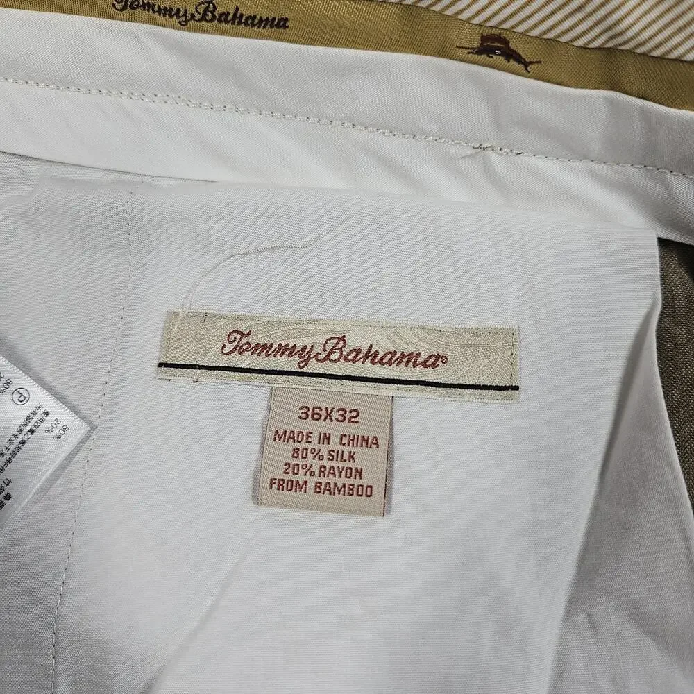 Tommy‎ Bahama Pants Mens 36x32 Silk Rayon Pleated Grayston Caribou Brown NWT